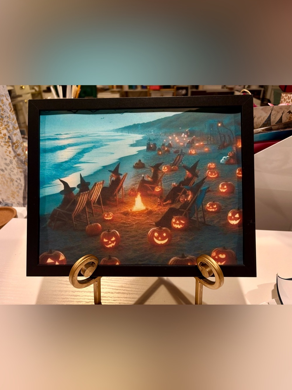Framed 8x10 Halloween Witches Beach Bonfire Art Print